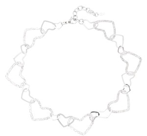Ketting verbonden hartjes, zilver. 