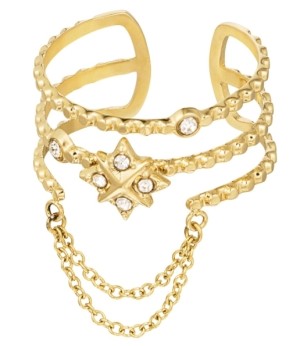 Ring met steentjes en ketting, goud. 