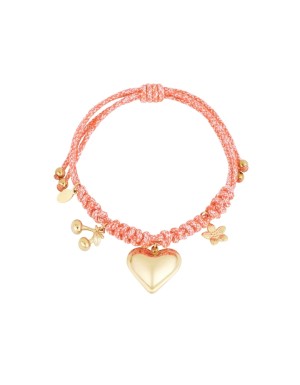 Oranje/roze hartjes armband 