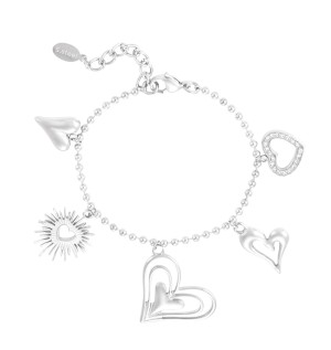 Zilveren verschillende hartjes armband 