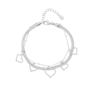 Zilveren dubbel hartjes armband 