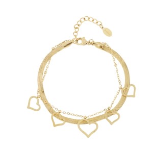 Gouden dubbel hartjes armband 