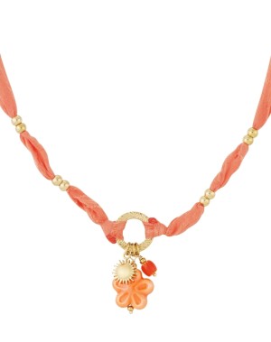 Oranje/goude stoffen ketting 