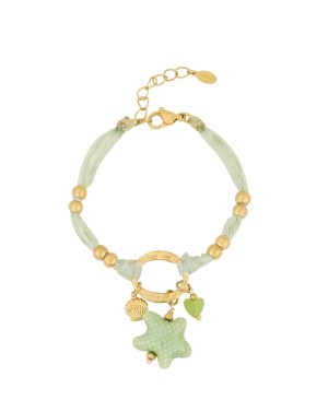 Mint groen/goude stoffen armband 