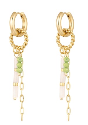 Oorbellen met veel hangers groen & goud