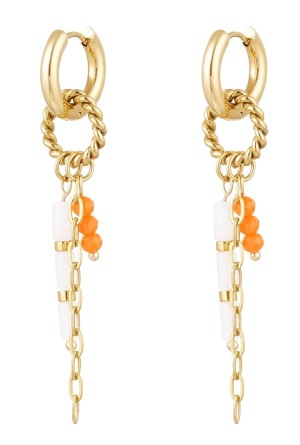 Oorbellen met veel hangers oranje & goud