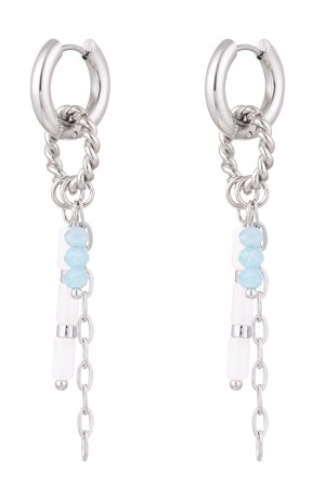 Oorbellen met veel hangers blauw & zilver