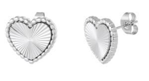 Oorstekers hart met streepjes, zilver. 