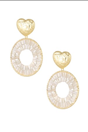 Ronde oorbellen met hart, goud & beige