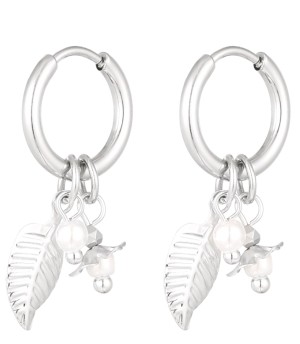 Oorbellen blad met parels, zilver