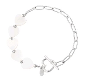 Armband met schelpenhartjes, zilver