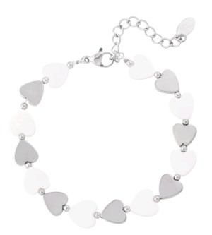 Armband met schelpenhartjes, wit & zilver