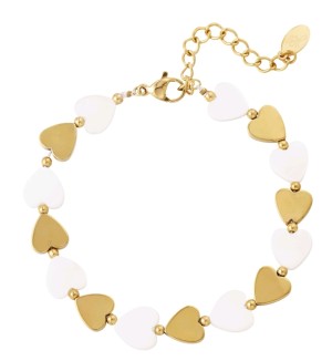 Armband met schelpenhartjes, goud & zilver
